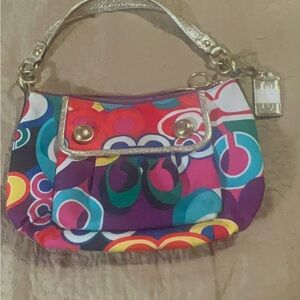 Coach Red and Pink Shoulder Bag with Silver Chain